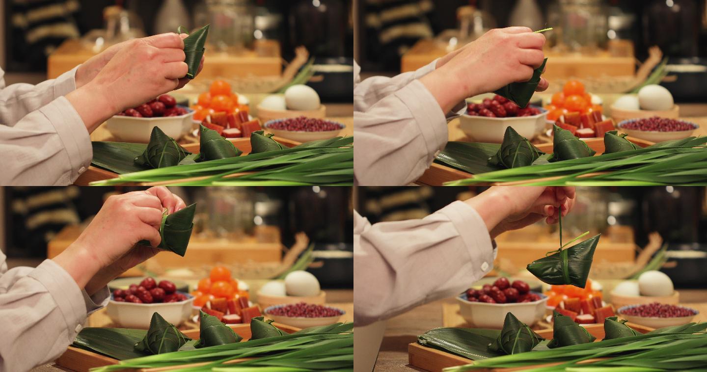 包粽子与食材特写传统美食