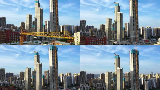 城市高楼建设中4K航拍