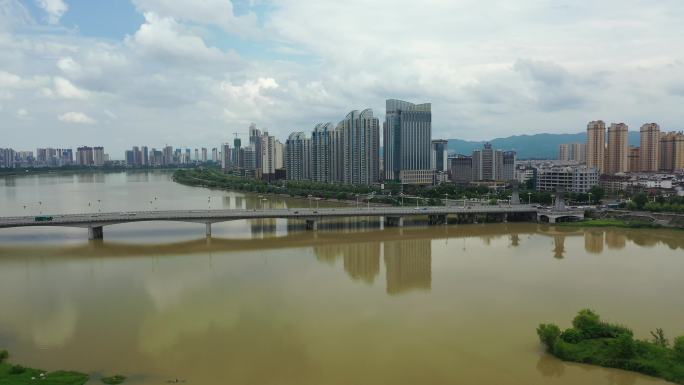 原创 陕西汉中市汉江城市天际线风光航拍