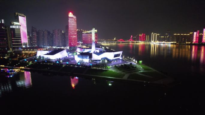 长沙音乐厅地标夜景航拍