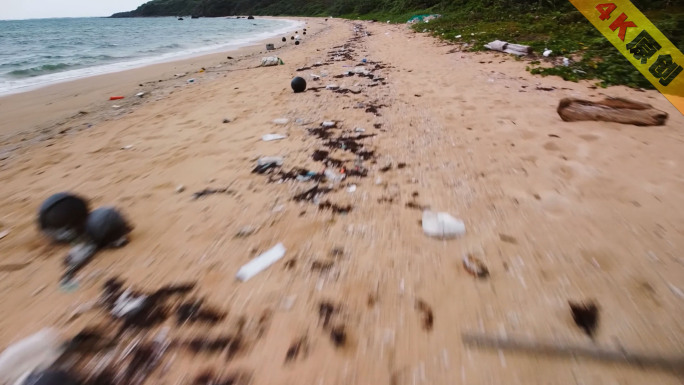 航拍海洋沙滩垃圾志愿者捡垃圾公益宣传