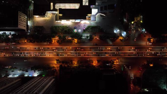 北辰路夜景车流上下班高峰期城市车水马龙