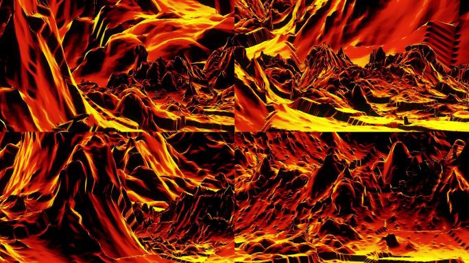 【4K时尚背景】火焰山体穿梭冲击熔岩山脉