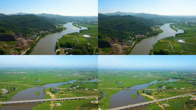 4K稻田牤牛河航拍五常大米水源地五常水域