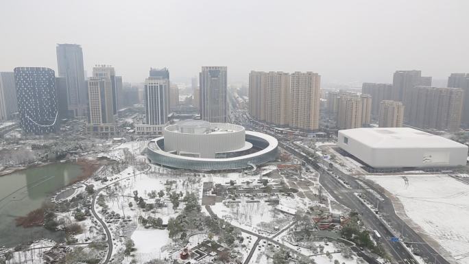 浙江绍兴诸暨城东西施大剧院城市馆冬天雪景