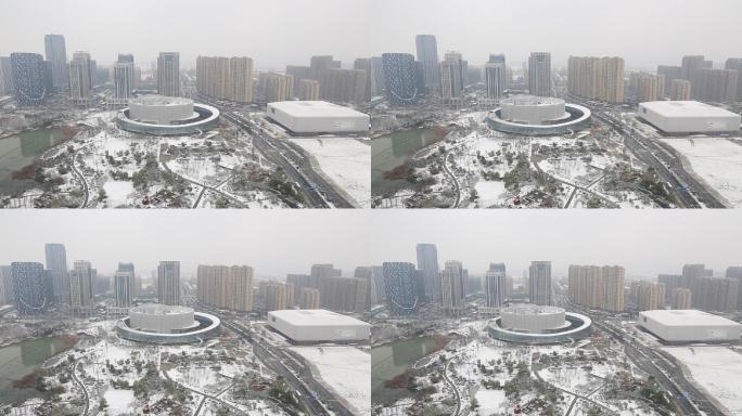 浙江绍兴诸暨城东西施大剧院城市馆冬天雪景