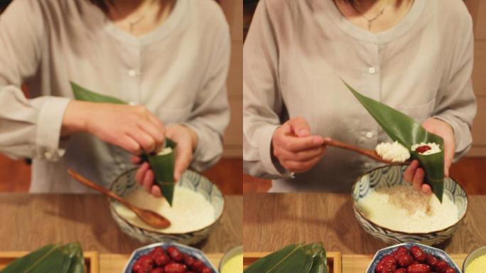 粽子与食材特写实拍有机绿色粽子叶生态展示