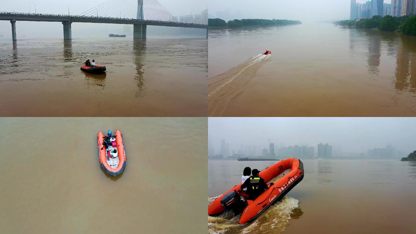 湘江长沙段洪水过境消防冲锋舟救援演练2