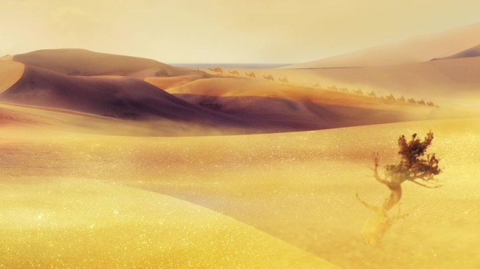 3K沙漠风沙驼队背景动画