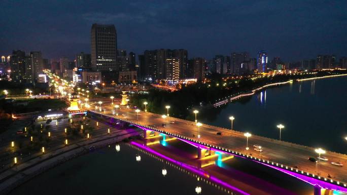 原创 陕西汉中市汉江城市天际线夜景风光