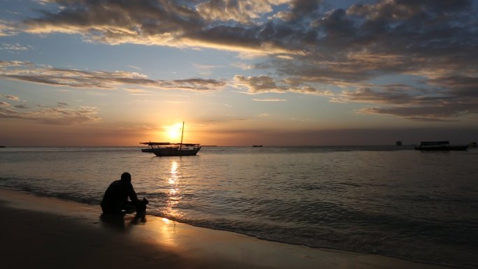 非洲坦桑尼亚桑吉巴尔岛石头城海边夕阳