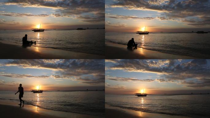非洲坦桑尼亚桑吉巴尔岛石头城海边夕阳