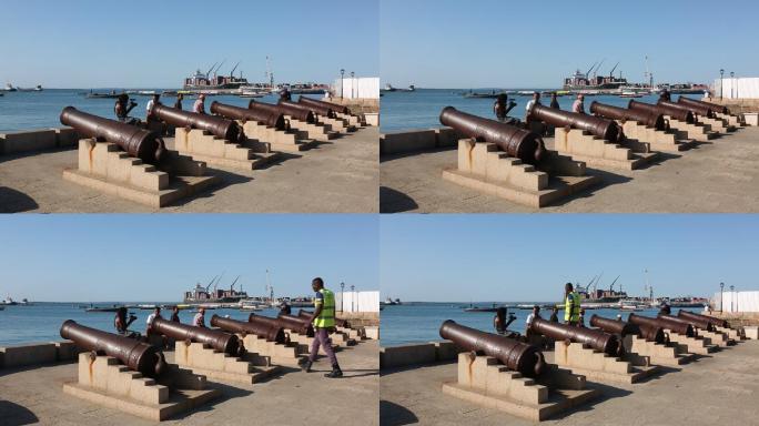 非洲坦桑尼亚桑吉巴尔岛石头城海边大炮