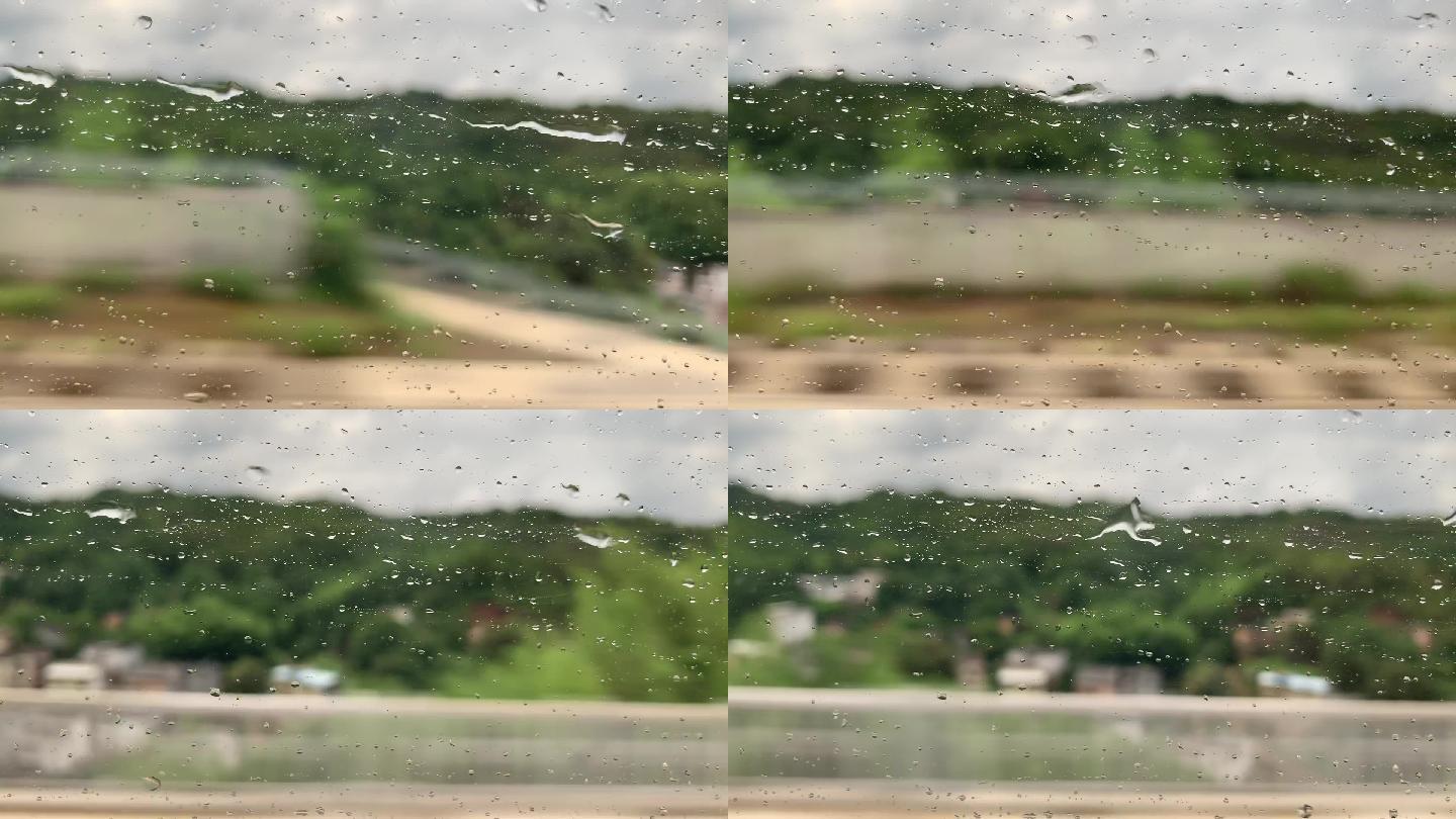 下雨天火车高铁车窗外的水痕水滴