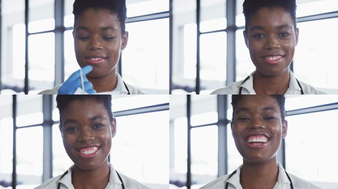 非裔美国女医生微笑着看着相机的肖像