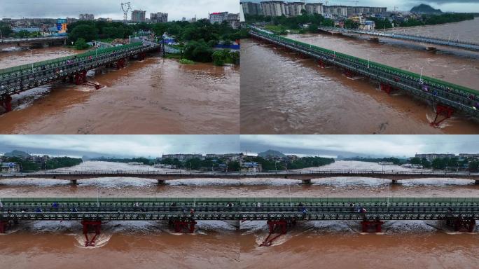 航拍桂林洪峰过境水位高涨
