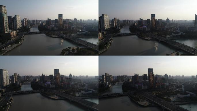 宁波城市夕阳地标三江口4K航拍