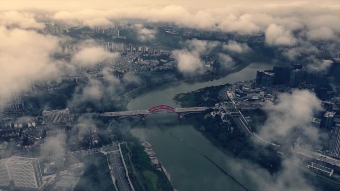 泸州城市宣传片头 云雾 城市风景 航拍