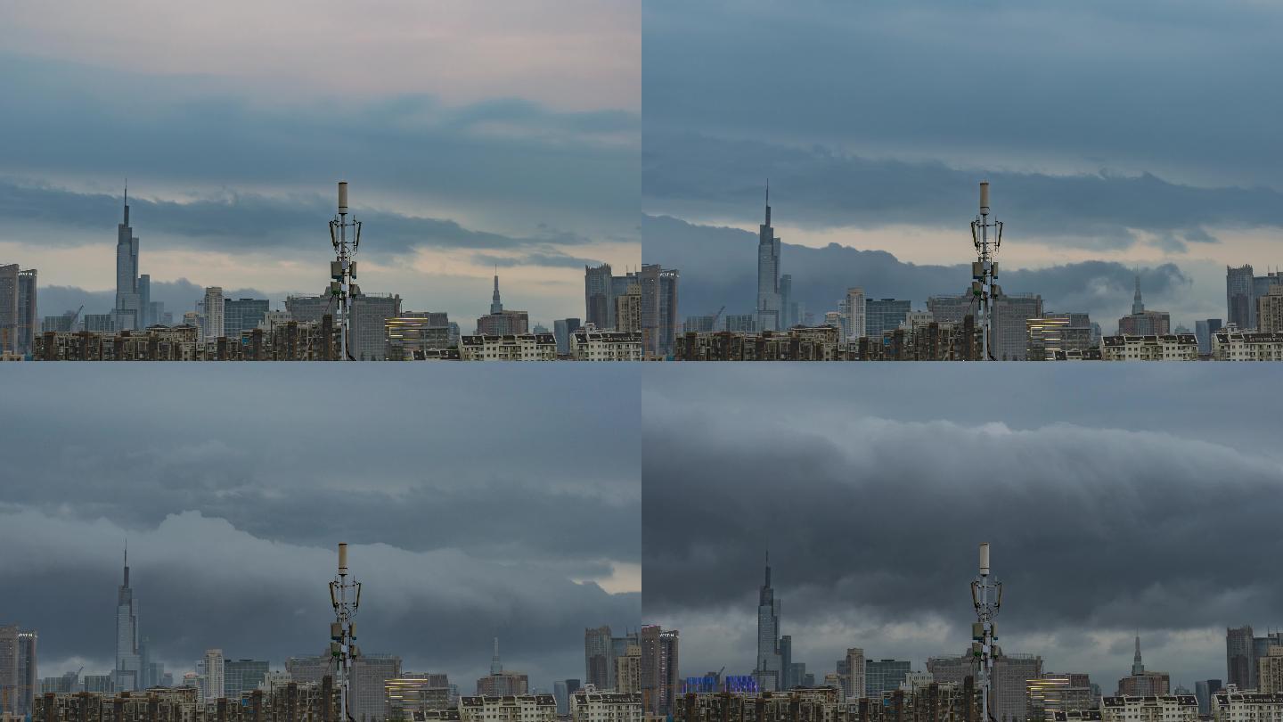 南京暴雨前云海翻涌中的紫峰大厦
