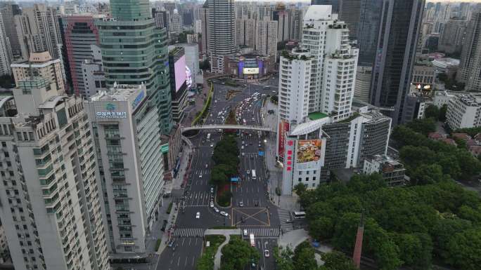 上海徐家汇地标建筑全景4K航拍原素材