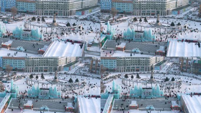 4K航拍冰城哈尔滨雪景
