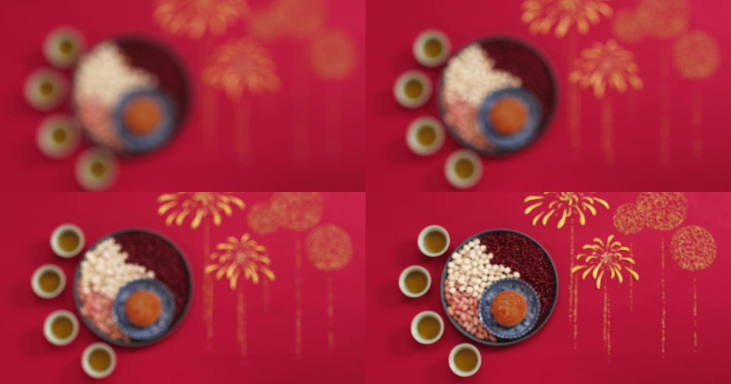月饼创意摆拍特写摆盘中国红食物