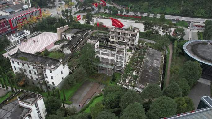 原创四川汶川512大地震映秀中学遗址航拍