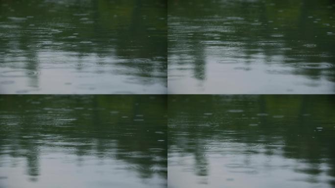 阴雨连绵-水面湖面雨滴特写