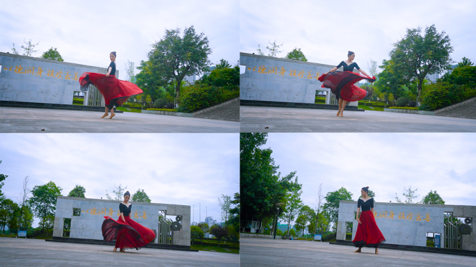 穿红裙跳舞女孩