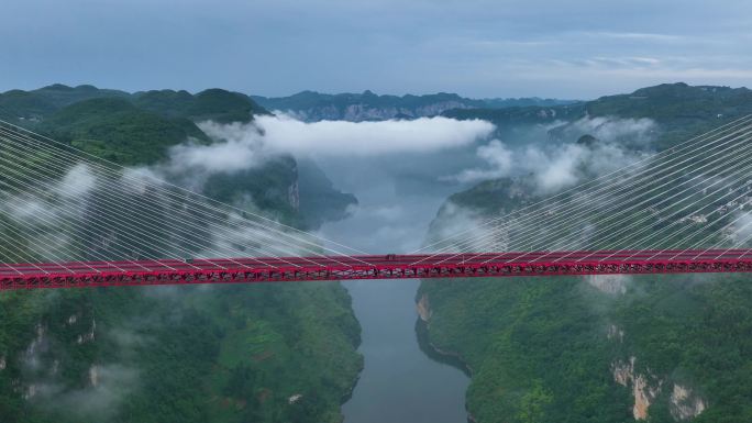 雾锁江桥似仙景-航拍鸭池河大桥（4K）