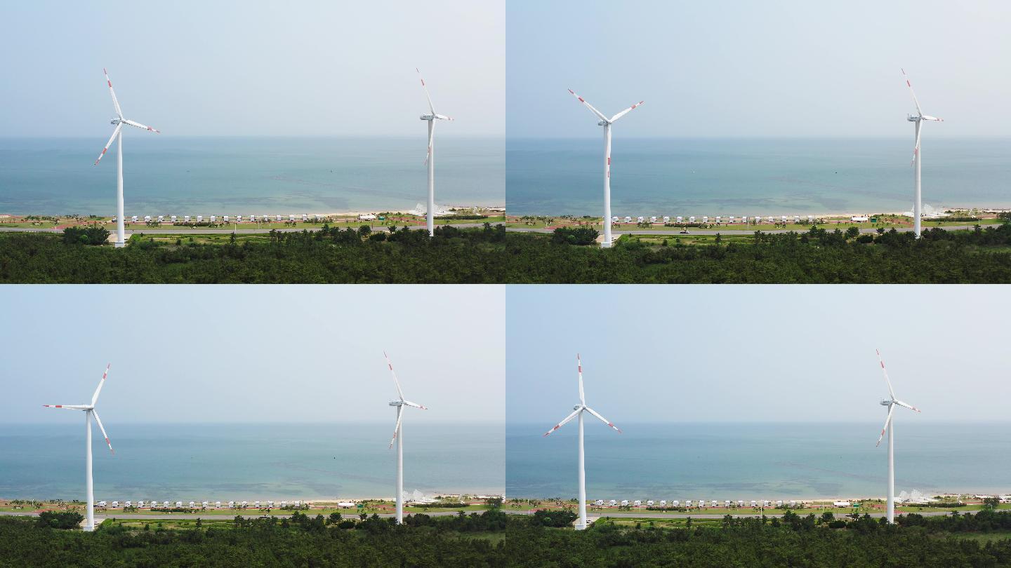 山东荣成海边的风力发电机群