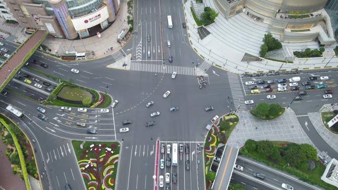 上海徐家汇地标建筑俯拍车流4K航拍原素材