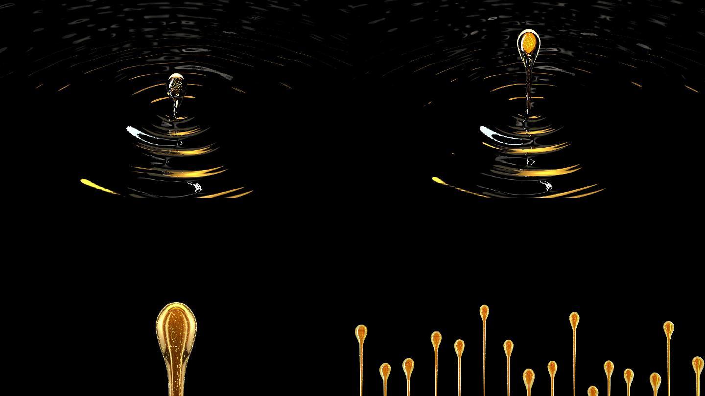 三维动画黑色背景水珠水柱缓慢上升广告素材