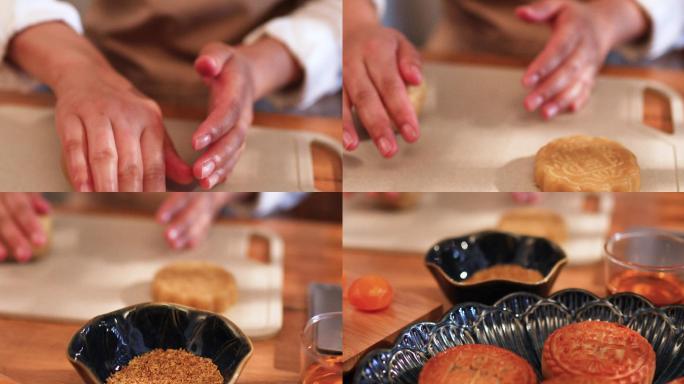 厨师制作月饼特写中秋节月饼中秋节糕点中国