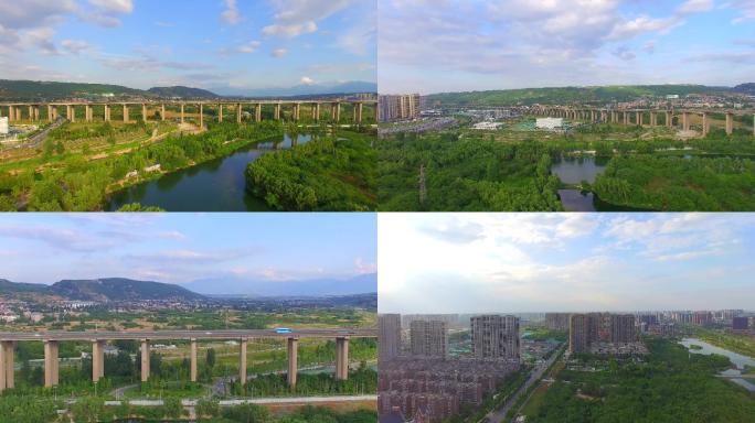 陕西西安马腾空桥浐河航拍