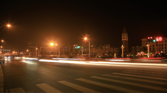 夜晚路口车流延时