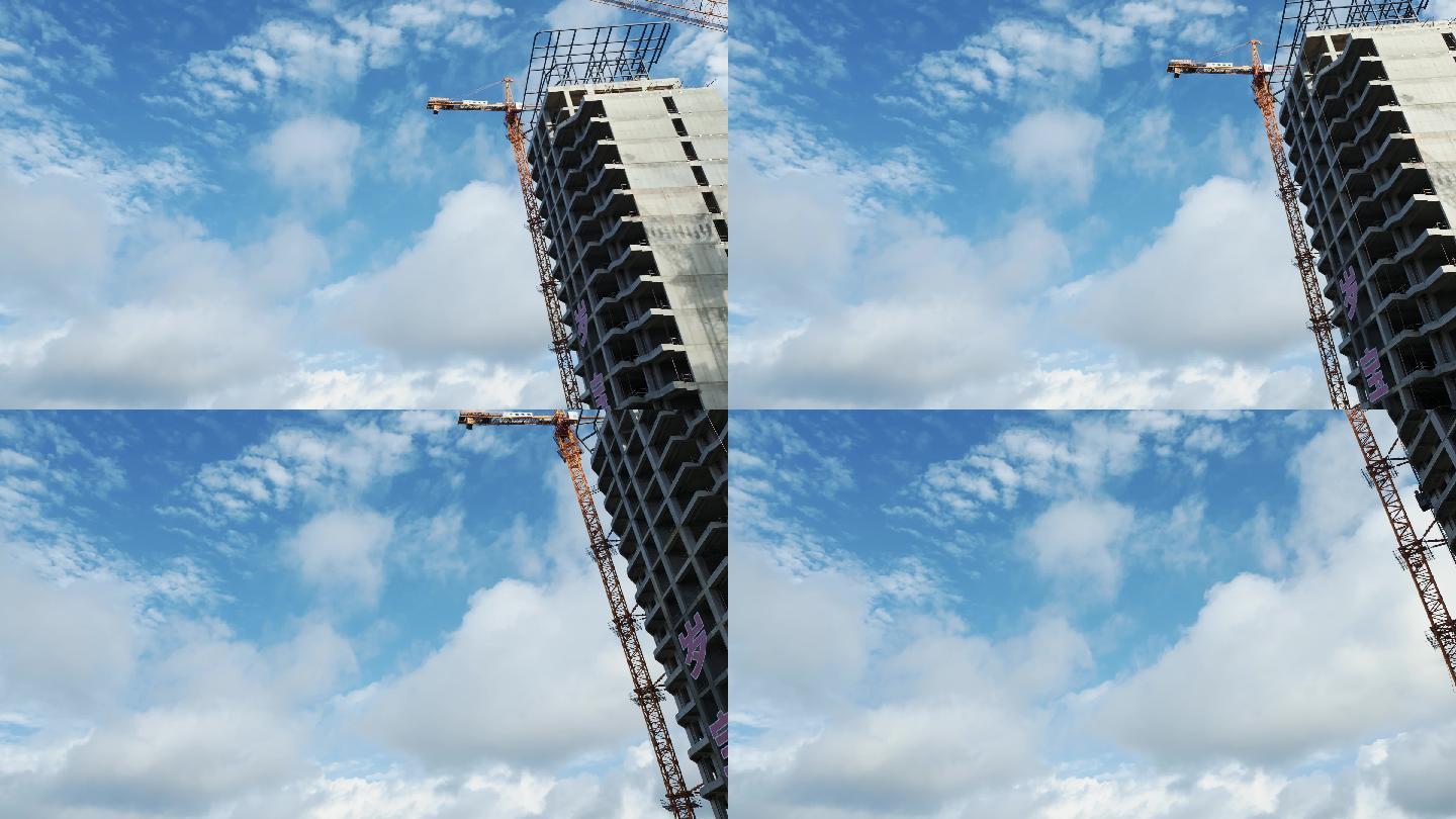 0008_D航拍城市楼盘高楼建设塔吊蓝天