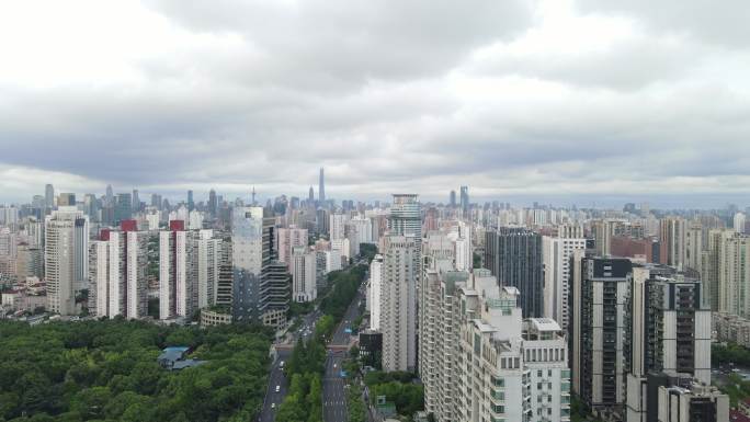 上海徐家汇地标建筑全景4K航拍原素材