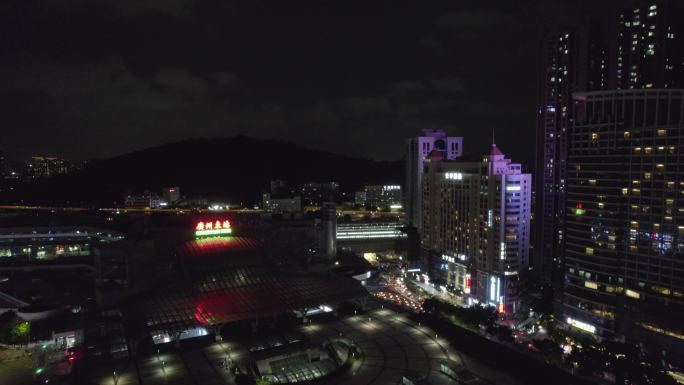 广州天河东站火车站航拍夜景