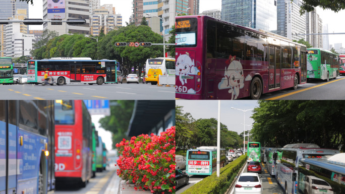 上下班高峰期密集发车的深圳公交车_4K