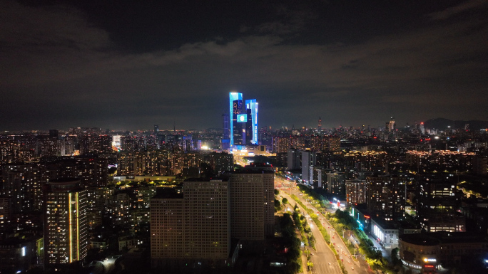 航拍南京河西夜景