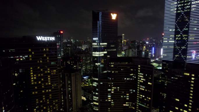 广州天河珠江新城航拍写字楼住宅夜景