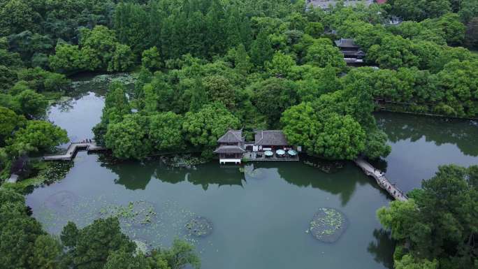 杭州西湖曲院风荷的航拍风景