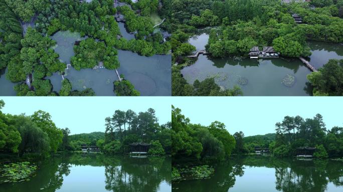 杭州西湖曲院风荷的航拍风景