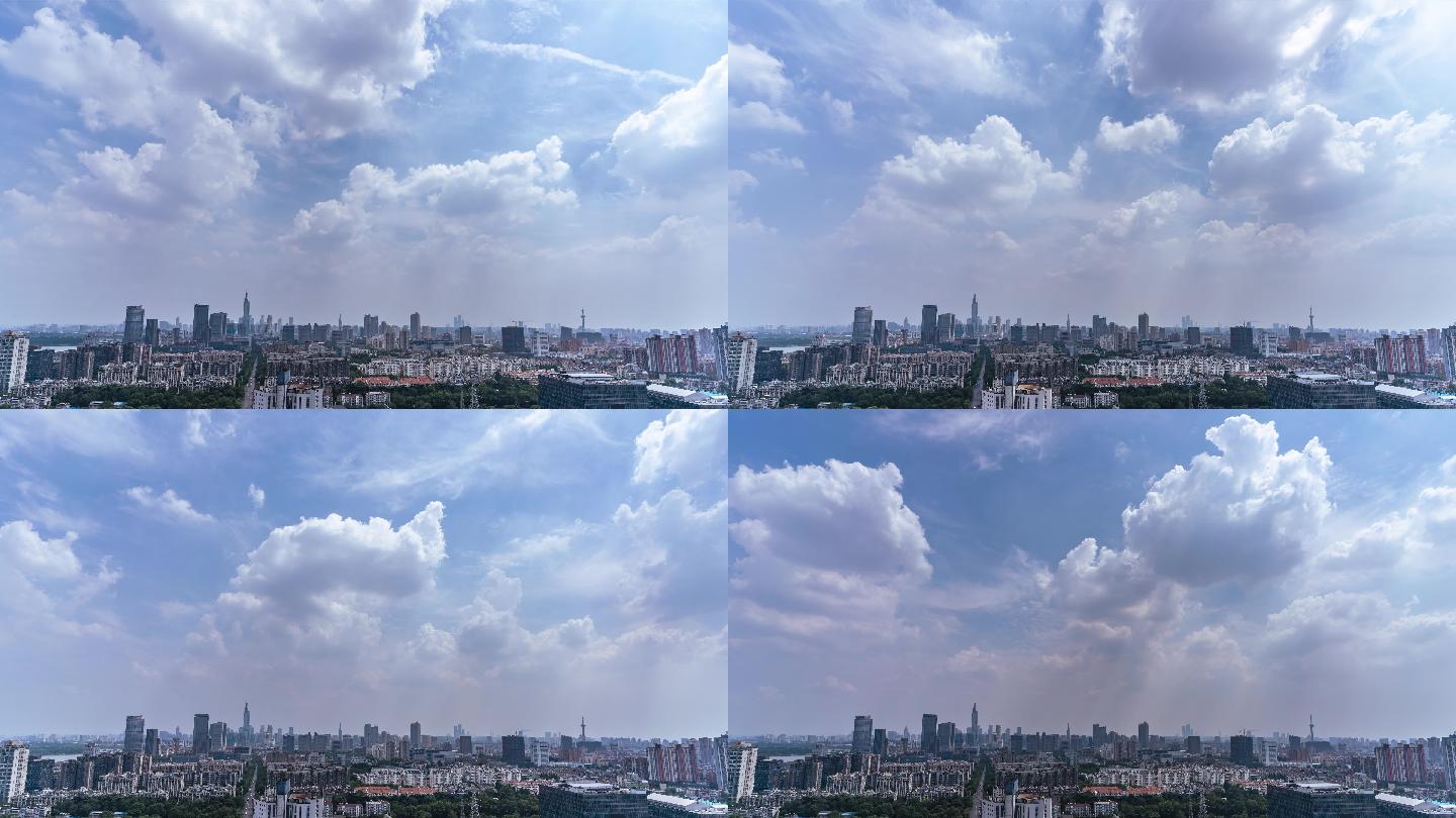 蓝天白云下的南京主城区