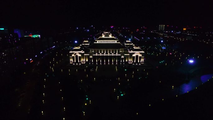 航拍乌兰牧骑宫夜景