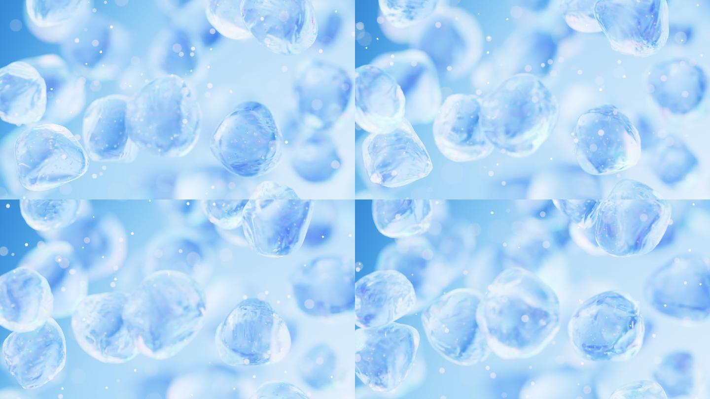 蓝色抽象纯净清凉透明球体水下背景3D渲染