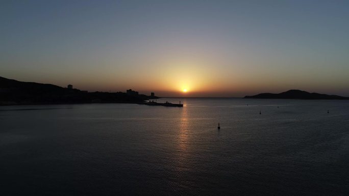 威海海边夕阳航拍