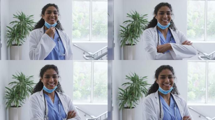 医护人员工作场景外国医生摘口罩微笑