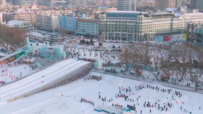 4K航拍冰城哈尔滨雪景